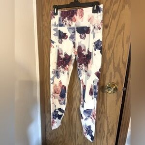 Athleta Floral Print Leggings - White and Purple